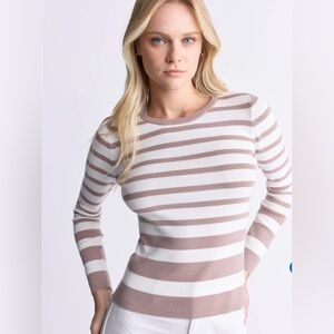 🌹Buffalo Jeans Scotlyn Women's Striped Long-Sleeve Sweater, White & Tan